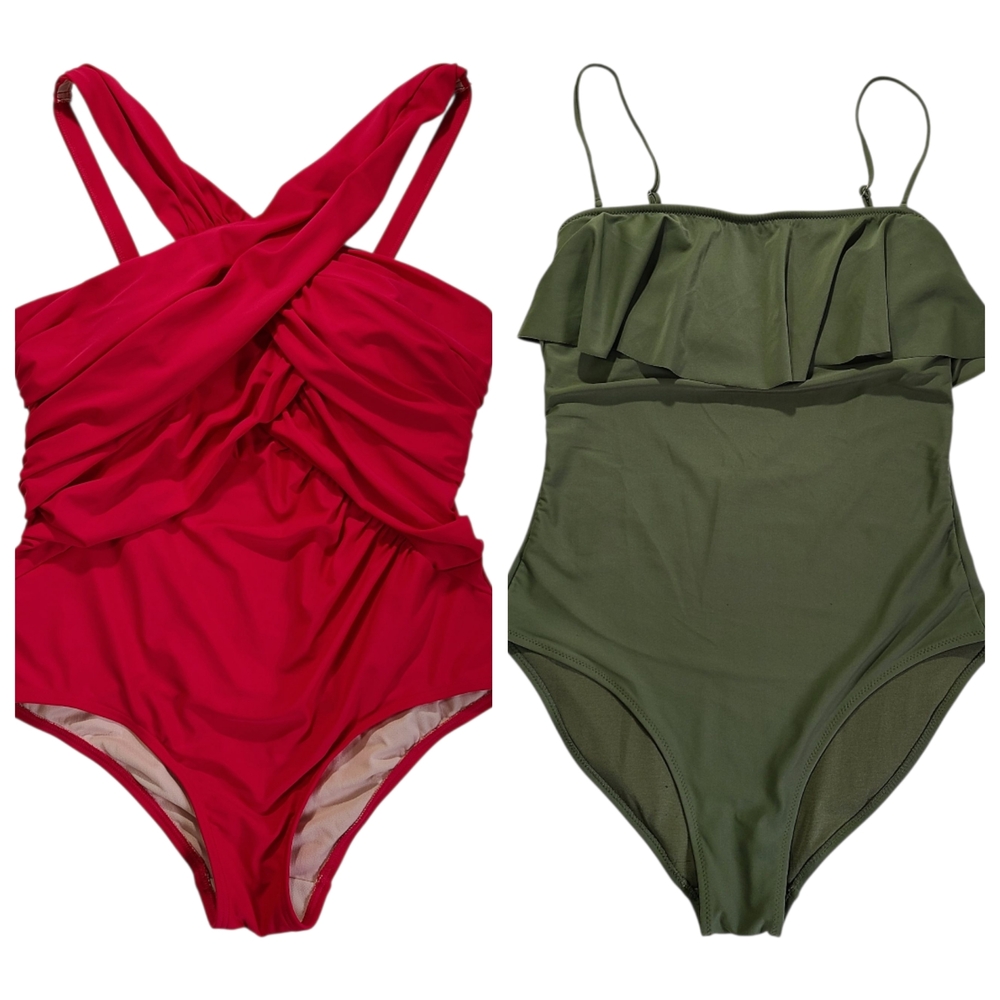 Lot of 2 Large & XL One Piece Women's Swim Suits - Green & Pink
